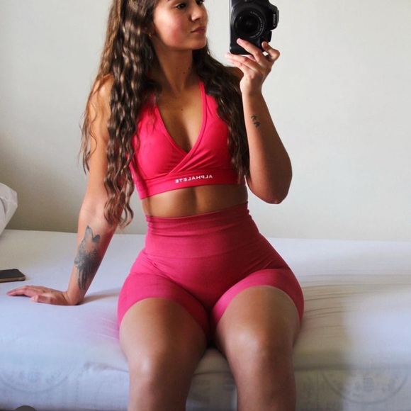 Alphalete surface wrap sports bra in pink - Picture 6 of 17